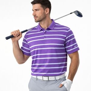 Nike Golf Polo Shirt Mens XL Purple White Stripe Dri-Fit Short Sleeve